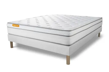 Ensemble Matelas Sommier 140x190 cm - Sommier Blanc (d&eacute;j&agrave; mont&eacute;) - Memo Luxe