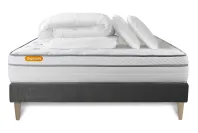 Pack lit complet 140x200 cm - Matelas + Sommier Gris (en kit) + 2 oreillers + Couette - Memo Luxe Pack lit complet 140x200 cm - Matelas + Sommier Gris (en kit) + 2 oreillers + Couette - Memo Luxe