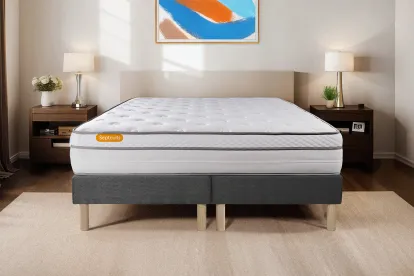 Ensemble Matelas Sommier 160x200 cm - 2 Sommiers Gris - Memo Luxe