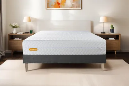 Ensemble Matelas Sommier 140x190 cm - Sommier Gris (d&eacute;j&agrave; mont&eacute;) - Memo Bio