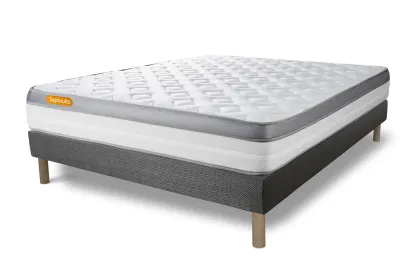 Ensemble Matelas Sommier 160x200 cm - Sommier Gris (d&eacute;j&agrave; mont&eacute;) - Memo Zen