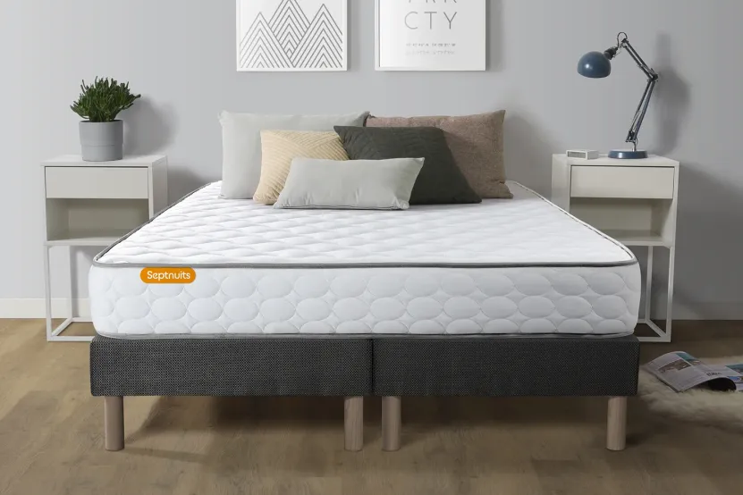 Ensemble Matelas Sommier 180x200 cm - 2 Sommiers Gris - Memo