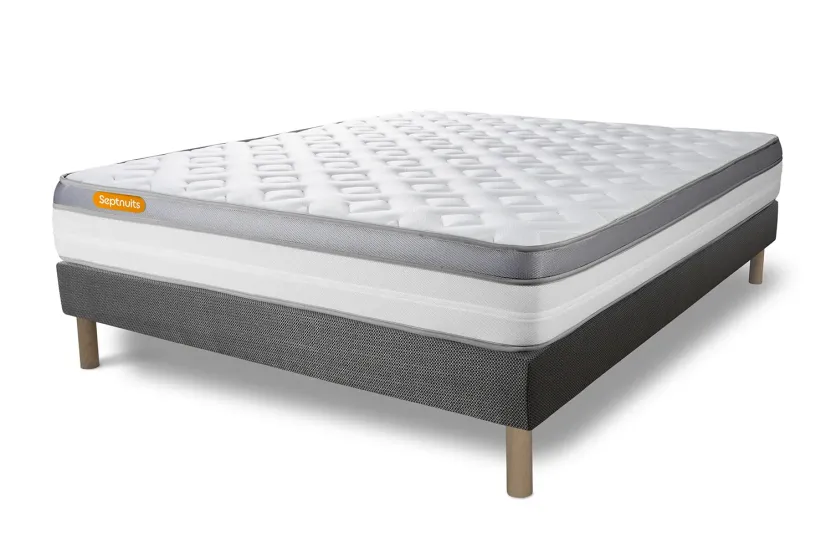 Ensemble Matelas Sommier 140x190 cm - Sommier Gris (déjà monté) - Memo Zen