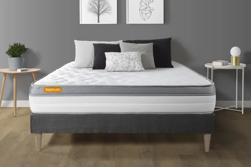 Ensemble Matelas Sommier 140x200 cm - Sommier Gris (en kit) - Memo Zen