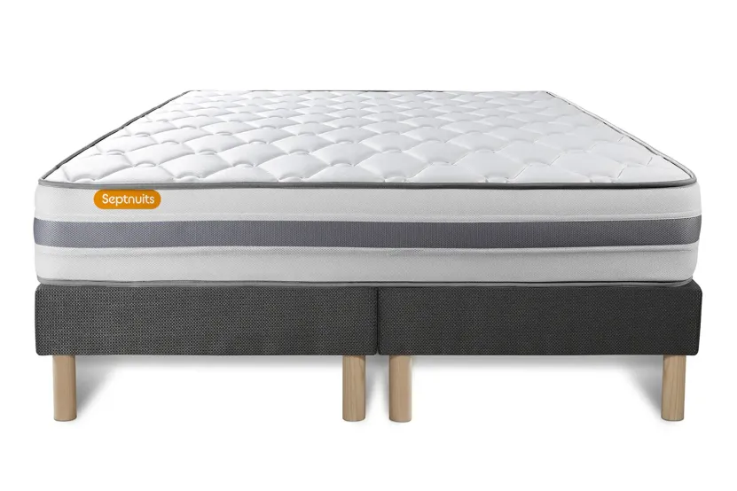 Ensemble Matelas Sommier 160x200 cm - 2 Sommiers Gris - Memo Spring