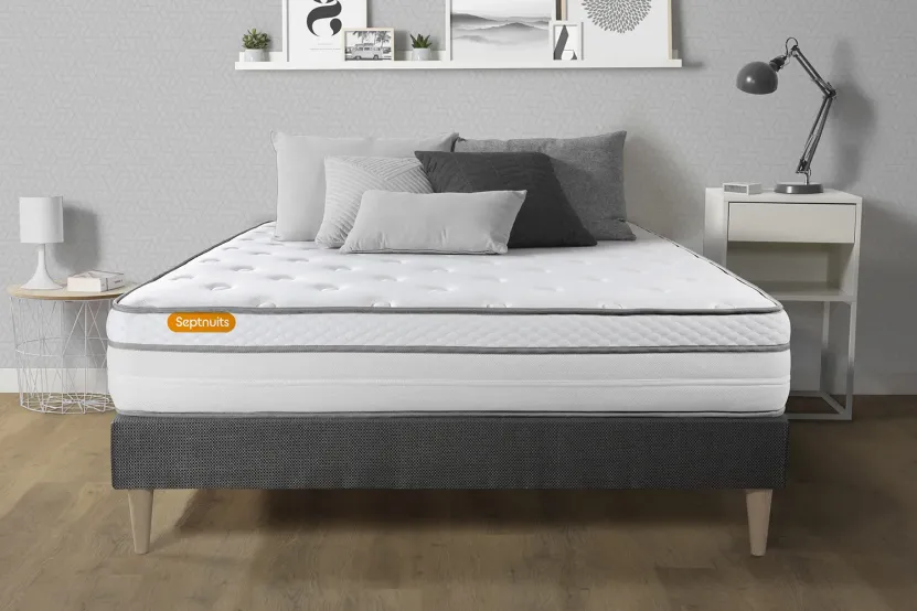 Ensemble Matelas Sommier 200x200 cm - Sommier Gris (en kit) - Memo Luxe