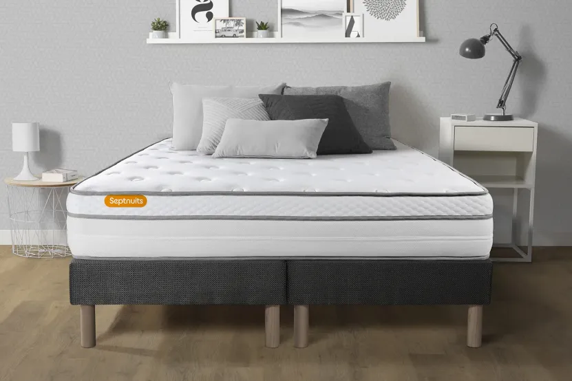 Ensemble Matelas Sommier 200x200 cm - 2 Sommiers Gris - Memo Luxe