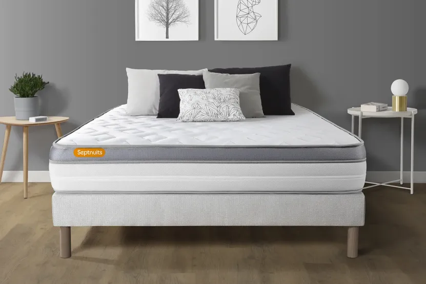 Ensemble Matelas Sommier 160x200 cm - Sommier Blanc (déjà monté) - Memo Zen