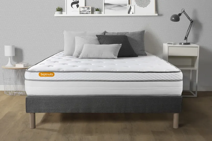 Ensemble Matelas Sommier 140x190 cm - Sommier Gris (déjà monté) - Memo Luxe