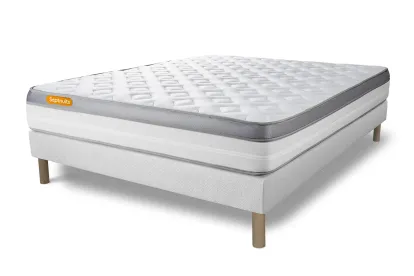 Ensemble Matelas Sommier 140x190 cm - Sommier Blanc (d&eacute;j&agrave; mont&eacute;) - Memo Zen
