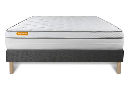 Ensemble Matelas Sommier 140x200 cm - Sommier Gris (d&eacute;j&agrave; mont&eacute;) - Memo Luxe