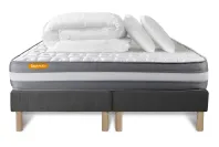 Pack lit complet 160x200 cm - Matelas + 2 Sommiers Gris + 2 oreillers + Couette - Memo Plus Pack lit complet 160x200 cm - Matelas + 2 Sommiers Gris + 2 oreillers + Couette - Memo Plus
