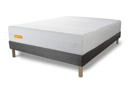 Ensemble Matelas Sommier 140x190 cm - Sommier Gris (d&eacute;j&agrave; mont&eacute;) - Memo Bio