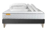 Pack lit complet 140x200 cm - Matelas + Sommier Gris (en kit) + 2 oreillers + Couette - Memo Pack lit complet 140x200 cm - Matelas + Sommier Gris (en kit) + 2 oreillers + Couette - Memo