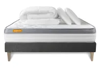 Pack lit complet 140x200 cm - Matelas + Sommier Gris (en kit) + 2 oreillers + Couette - Memo Zen Pack lit complet 140x200 cm - Matelas + Sommier Gris (en kit) + 2 oreillers + Couette - Memo Zen