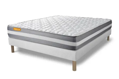 Ensemble Matelas Sommier 140x200 cm - Sommier Blanc (d&eacute;j&agrave; mont&eacute;) - Memo Plus