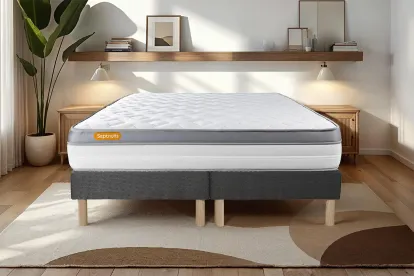 Ensemble Matelas Sommier 200x200 cm - 2 Sommiers Gris - Memo Zen