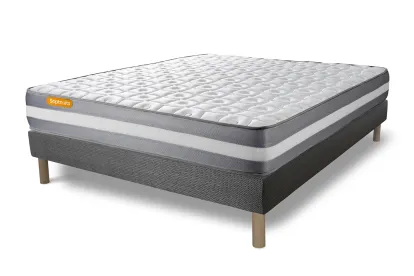 Ensemble Matelas Sommier 160x200 cm - Sommier Gris (d&eacute;j&agrave; mont&eacute;) - Memo Plus