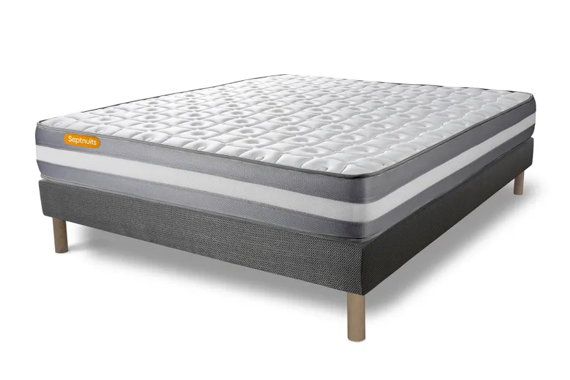 Ensemble Matelas Sommier 160x200 cm - Sommier Gris (déjà monté) - Memo Plus