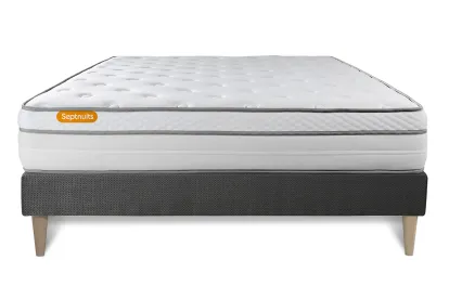 Ensemble Matelas Sommier 200x200 cm - Sommier Gris (en kit) - Memo Luxe