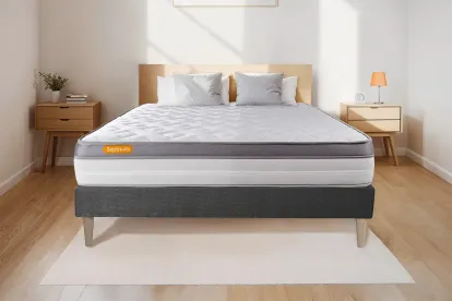 Ensemble Matelas Sommier 140x200 cm - Sommier Gris (d&eacute;j&agrave; mont&eacute;) - Memo Zen