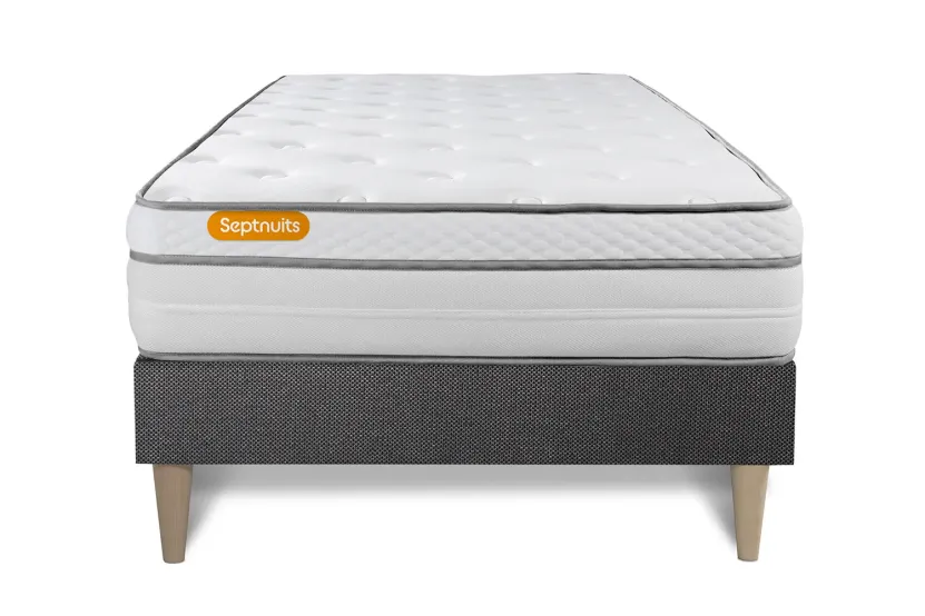 Ensemble Matelas Sommier 90x200 cm - Sommier Gris (en kit) - Memo Luxe