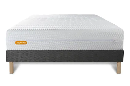 Ensemble Matelas Sommier 140x200 cm - Sommier Gris (d&eacute;j&agrave; mont&eacute;) - Memo Bio