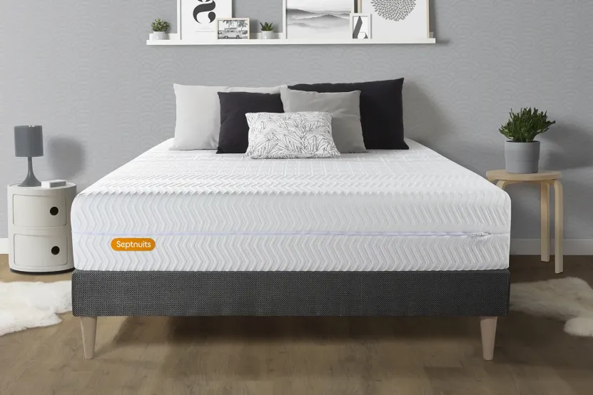 Ensemble Matelas Sommier 140x200 cm - Sommier Gris (en kit) - Memo Bio