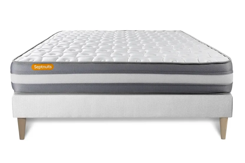 Ensemble Matelas Sommier 140x190 cm - Sommier Blanc (en kit) - Memo Plus