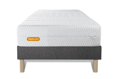 Ensemble Matelas Sommier 90x190 cm - Sommier Gris (d&eacute;j&agrave; mont&eacute;) - Memo Bio