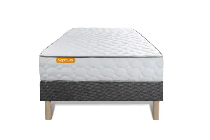 Ensemble Matelas Sommier 90x190 cm - Sommier Gris (d&eacute;j&agrave; mont&eacute;) - Memo