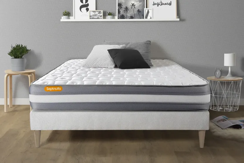 Ensemble Matelas Sommier 180x200 cm - Sommier Blanc (en kit) - Memo Plus