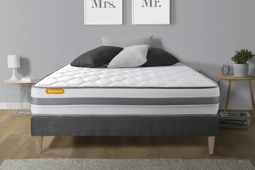 Ensemble Matelas Sommier 140x190 cm - Sommier Gris (en kit) - Memo Spring