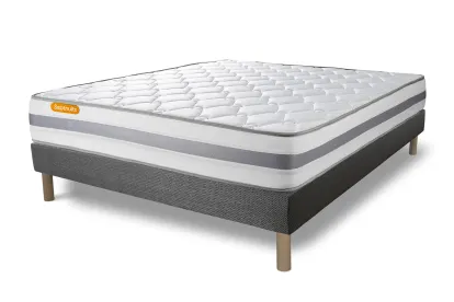 Ensemble Matelas Sommier 160x200 cm - Sommier Gris (d&eacute;j&agrave; mont&eacute;) - Memo Spring