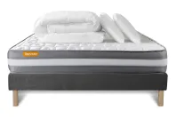 Pack lit complet 140x190 cm - Matelas + Sommier Gris + 2 oreillers + Couette - Memo Plus Pack lit complet 140x190 cm - Matelas + Sommier Gris + 2 oreillers + Couette - Memo Plus
