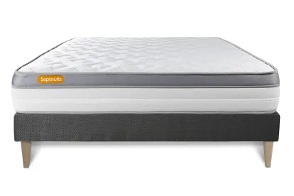 Ensemble Matelas Sommier 140x190 cm - Sommier Gris (en kit) - Memo Zen