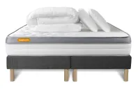 Pack lit complet 180x200 cm - Matelas + 2 Sommiers Gris + 2 oreillers + Couette - Memo Zen Pack lit complet 180x200 cm - Matelas + 2 Sommiers Gris + 2 oreillers + Couette - Memo Zen
