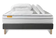 Pack lit complet 160x200 cm - Matelas + Sommier Gris + 2 oreillers + Couette - Memo Luxe Pack lit complet 160x200 cm - Matelas + Sommier Gris + 2 oreillers + Couette - Memo Luxe