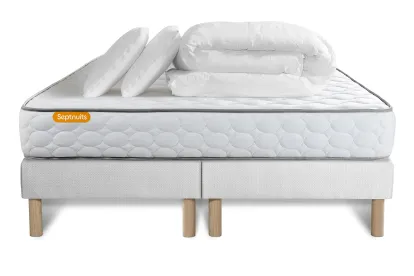 Pack lit complet 200x200 cm - Matelas + 2 Sommiers Blancs + 2 oreillers + Couette - Memo