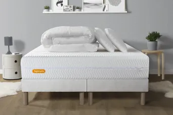 Pack lit complet 160x200 cm - Matelas + 2 Sommiers Blancs + 2 oreillers + Couette - Memo Bio