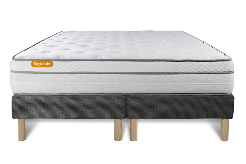 Ensemble Matelas Sommier 180x200 cm - 2 Sommiers Gris - Memo Luxe