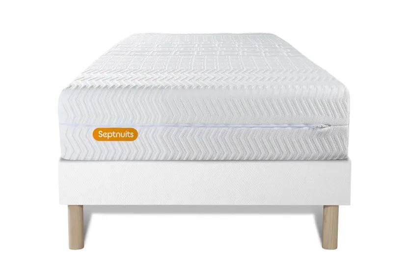 Ensemble Matelas Sommier 90x190 cm - Sommier Blanc (déjà monté) - Memo Bio