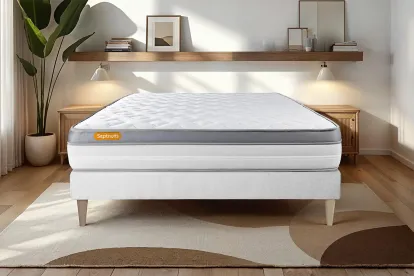 Ensemble Matelas Sommier 140x200 cm - Sommier Blanc (d&eacute;j&agrave; mont&eacute;) - Memo Zen