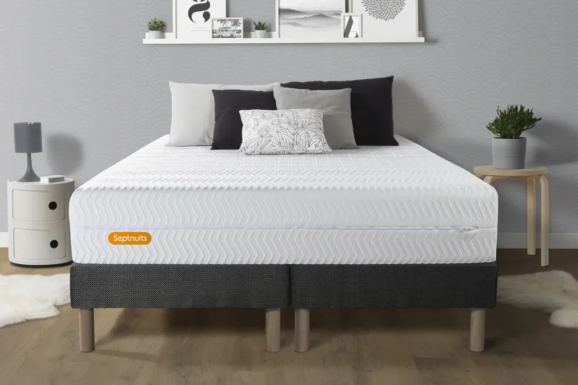 Ensemble Matelas Sommier 200x200 cm - 2 Sommiers Gris - Memo Bio