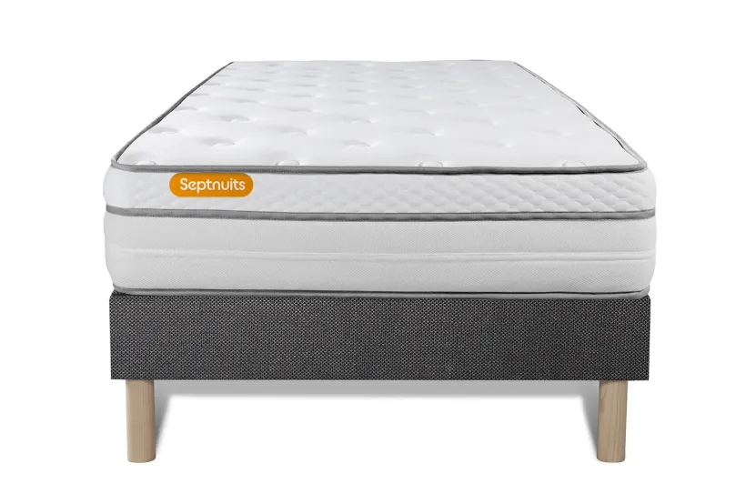 Ensemble Matelas Sommier 90x190 cm - Sommier Gris (déjà monté) - Memo Luxe