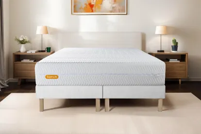 Ensemble Matelas Sommier 200x200 cm - 2 Sommiers Blanc - Memo Bio