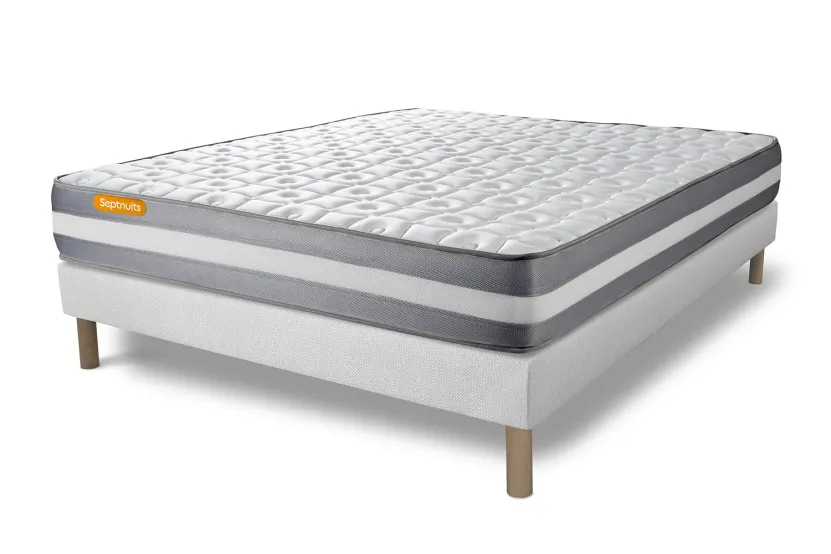 Ensemble Matelas Sommier 140x190 cm - Sommier Blanc (déjà monté) - Memo Plus