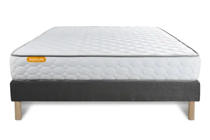 Ensemble Matelas Sommier 140x190 cm - Sommier Gris (d&eacute;j&agrave; mont&eacute;) - Memo