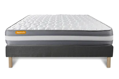 Ensemble Matelas Sommier 140x200 cm - Sommier Gris (d&eacute;j&agrave; mont&eacute;) - Memo Plus