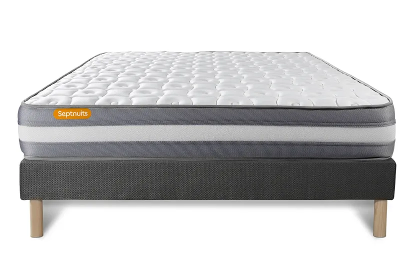 Ensemble Matelas Sommier 140x200 cm - Sommier Gris (déjà monté) - Memo Plus